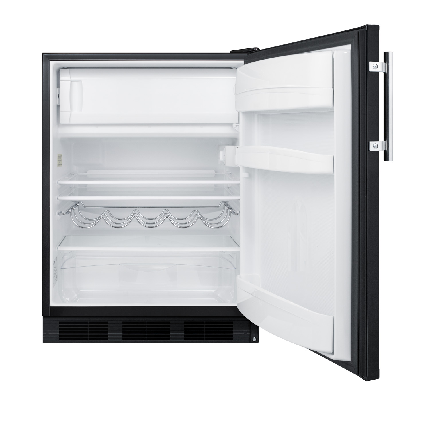 Built-in undercounter refrigerator-freezer for residential use, cycle defrost with a deluxe interior and black exterior finish